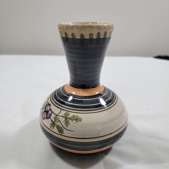Tonala Mexican Art Pottery Vase Hand Painted Floral Blue Neutral 4.5 " Tall Sign - Picture 6 of 10